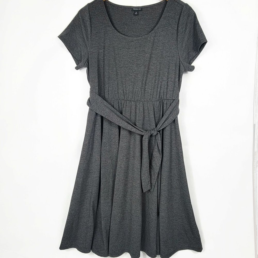Torrid Dress Womens Size 0 Charcoal Gray Jersey Knit Tie Waist Casual